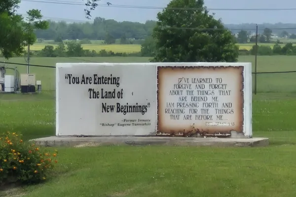 Sign near the entrance to Angola Prison. Photo credit: Sonia Rico/HOPE AFSCME Local 123.