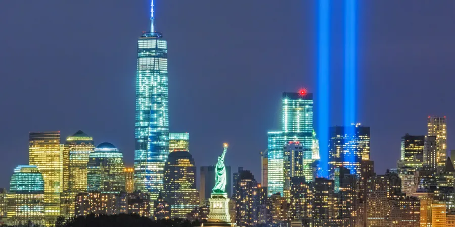 Stock image of the New York City skyline at night. Photo credit: Getty Images.