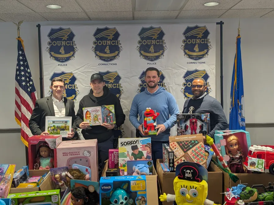 AFSCME members at New Britain PD at their toy drive. Photo credit: Council 4.